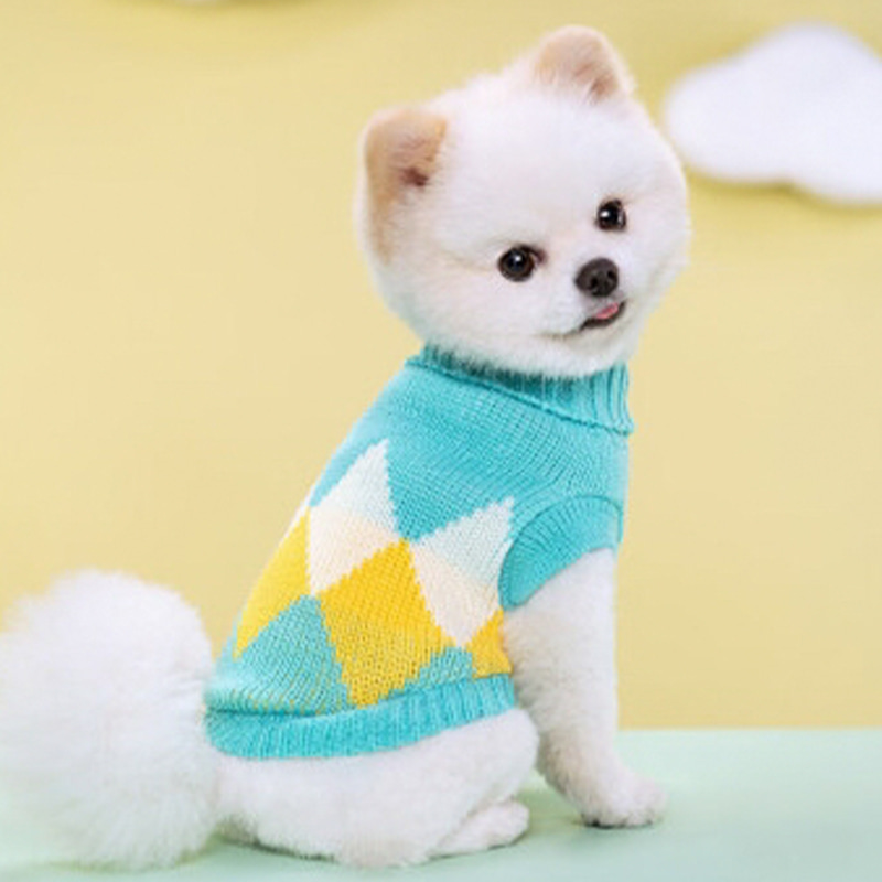 Kék kockás rowan meleg háziállat kötött pulóver